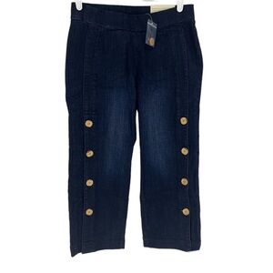 SOFT SURROUNDINGS NWT WIDE LEG CROP DARK BLUE BUTTON FRONT JEANS PETITE PXS 2 4